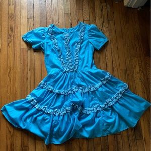 Vintage Blue Ruffled Square Dancing Dress